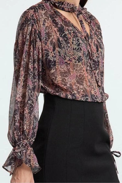 Style Women Chiffon Floral Boho Transparent Blouse Regular Woven Regular Pattern