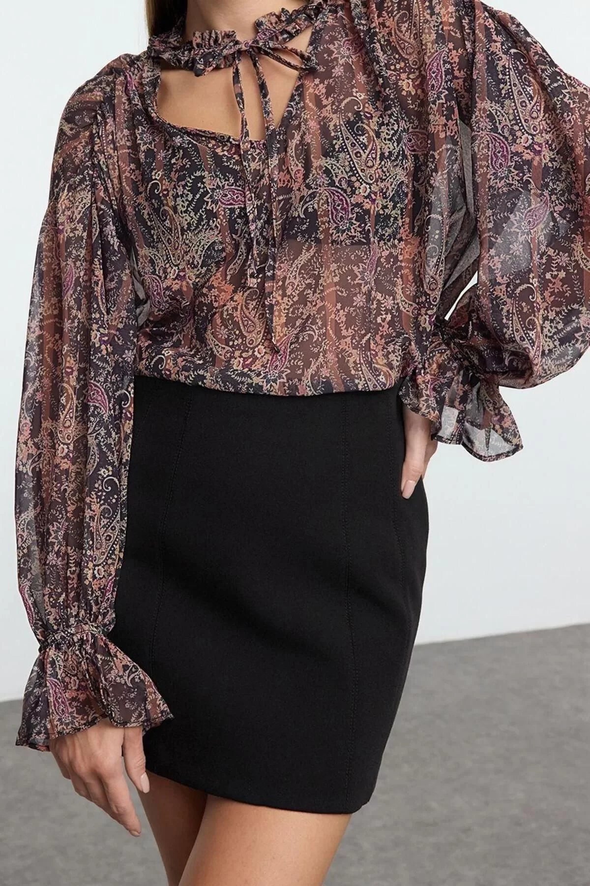 Style Women Chiffon Floral Boho Transparent Blouse Regular Woven Regular Pattern