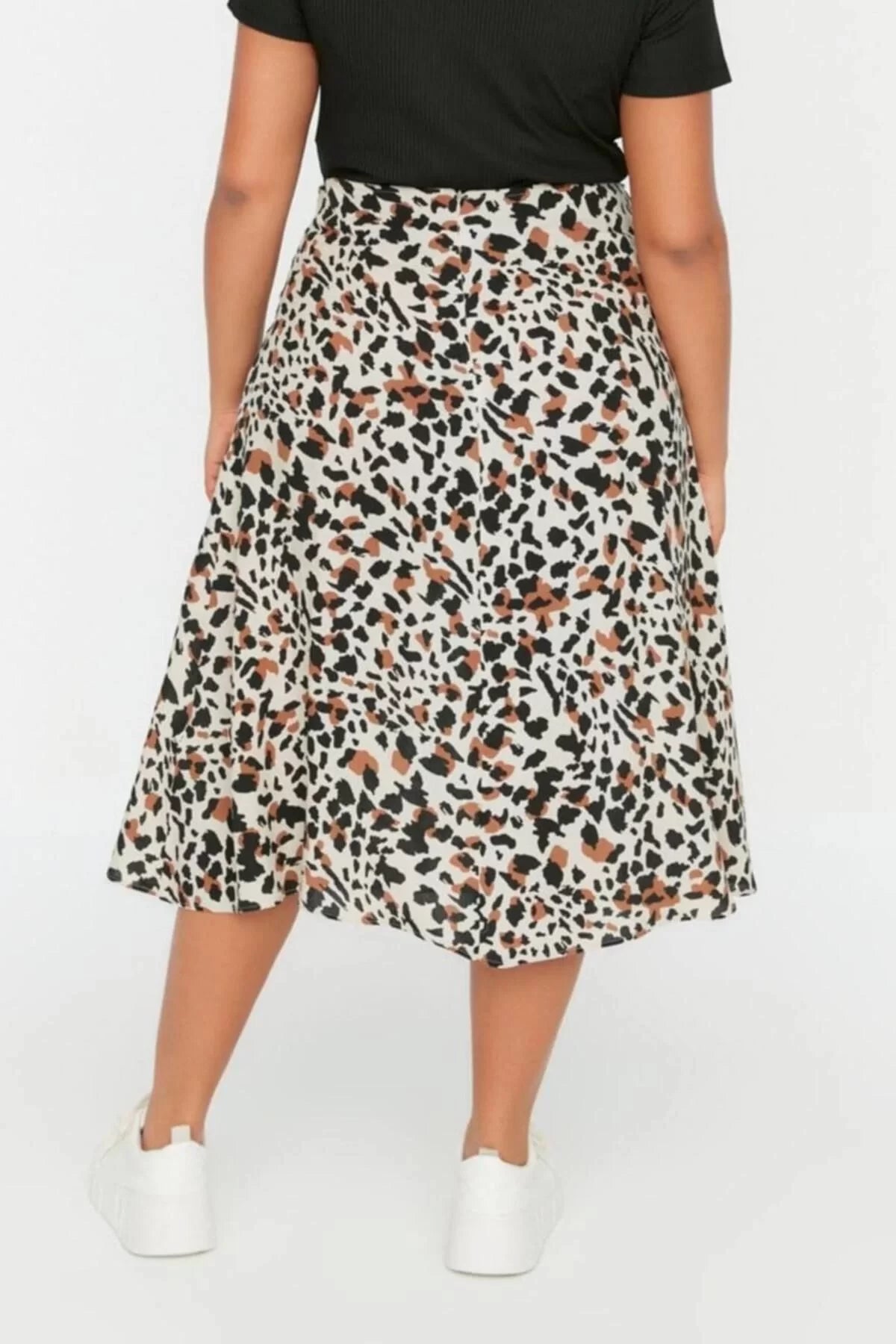 Fashion Plus Size Regular Animal Pattern Casual Midi Length Slit Woven Viscose Skirt