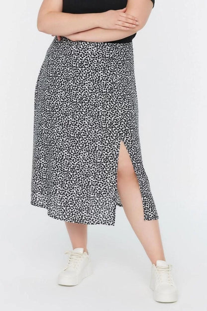 Fashion Plus Size Regular Animal Pattern Casual Midi Length Slit Woven Viscose Skirt