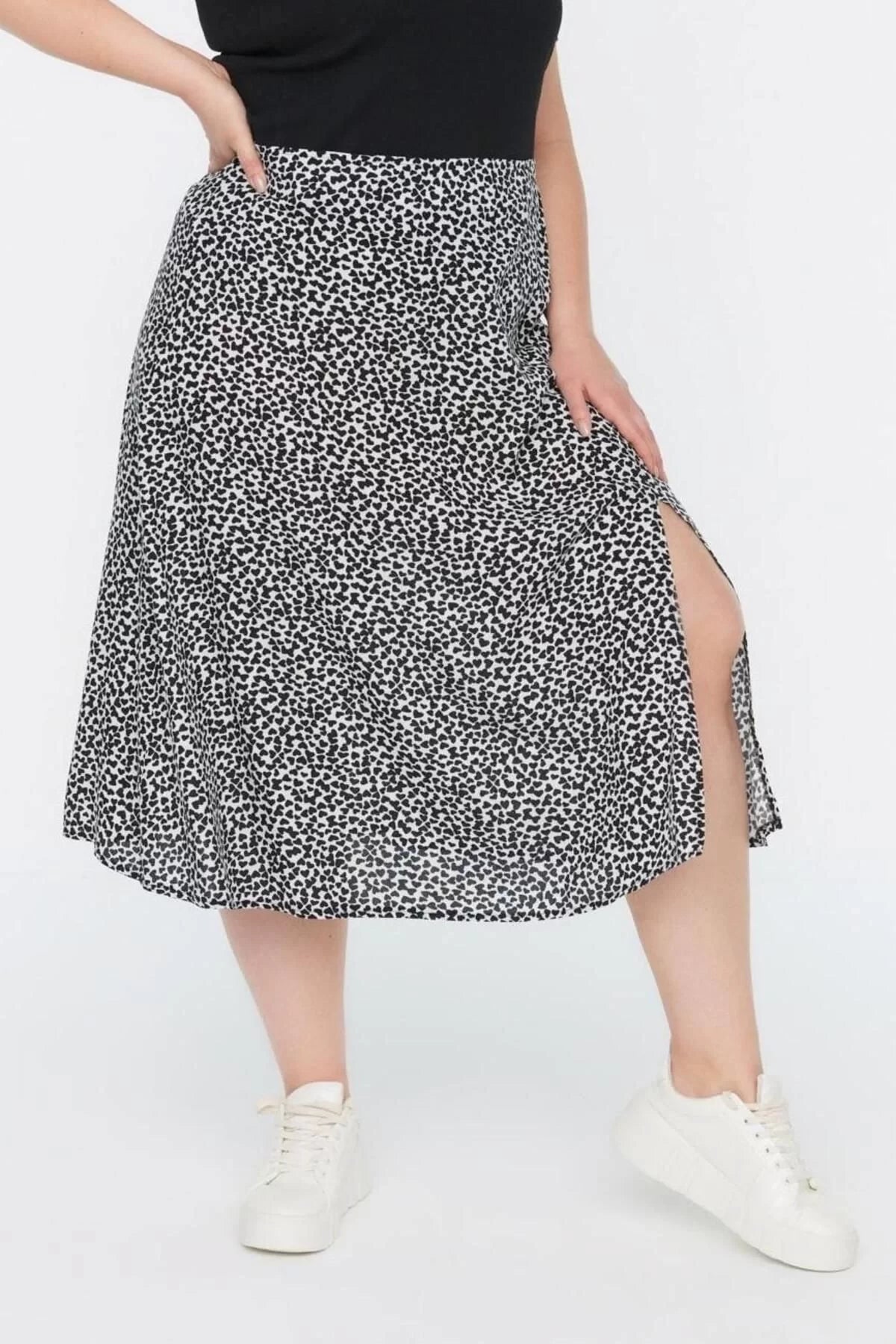 Fashion Plus Size Regular Animal Pattern Casual Midi Length Slit Woven Viscose Skirt