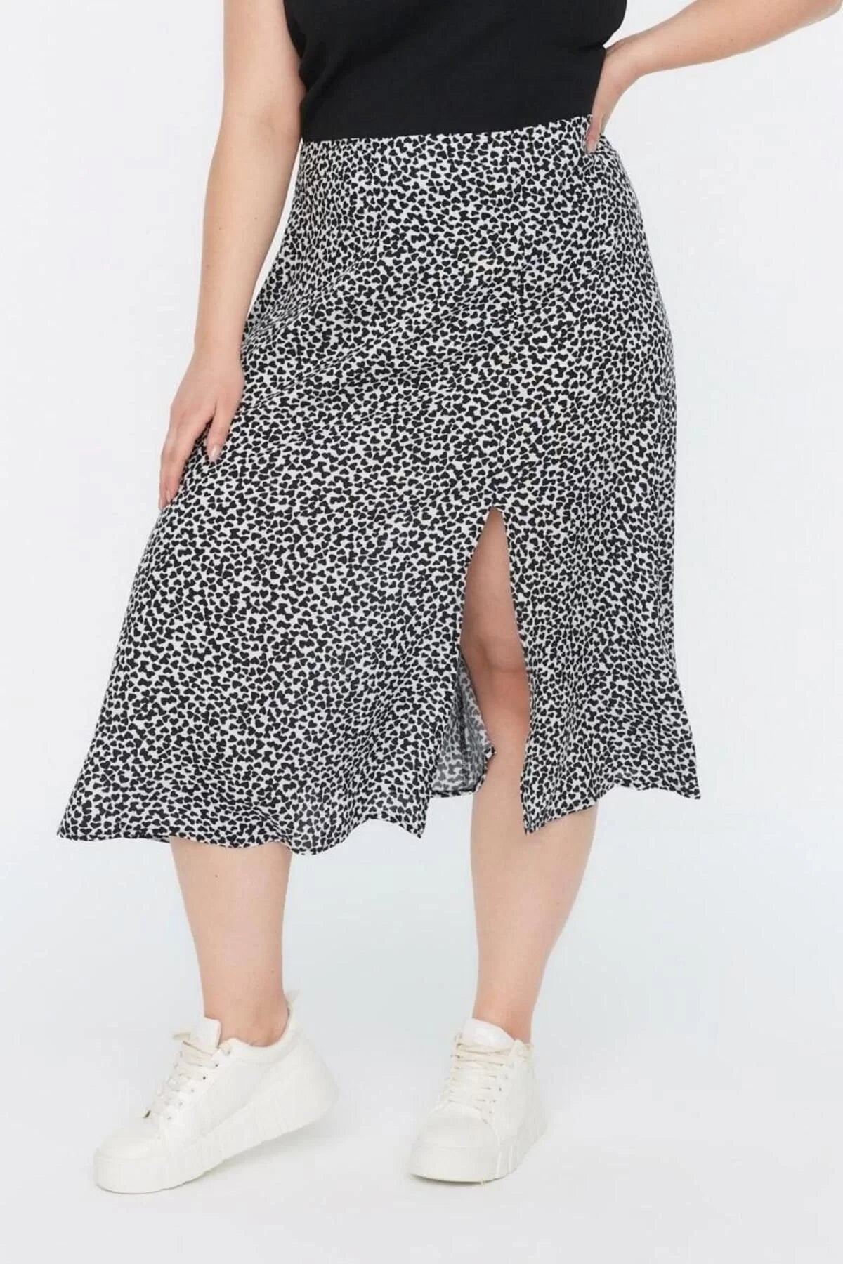 Fashion Plus Size Regular Animal Pattern Casual Midi Length Slit Woven Viscose Skirt