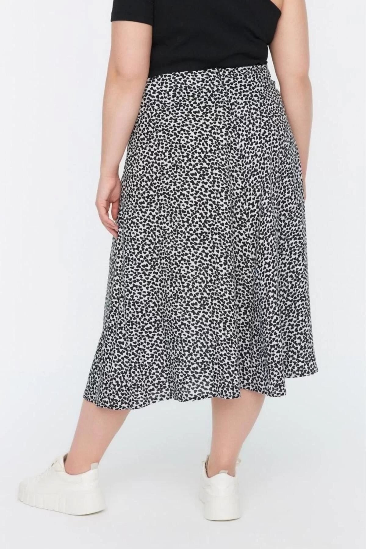 Fashion Plus Size Regular Animal Pattern Casual Midi Length Slit Woven Viscose Skirt