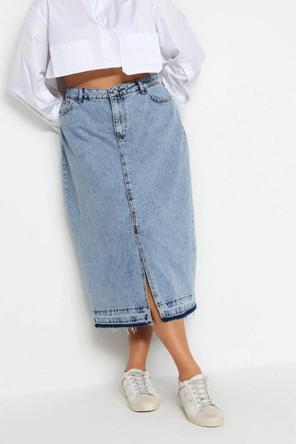 Fashion Plus Size Regular Plain Pattern Casual Midi Length Denim Plus Size Skirt