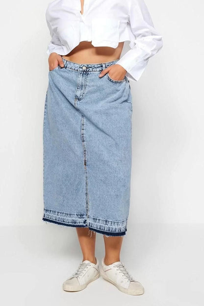 Fashion Plus Size Regular Plain Pattern Casual Midi Length Denim Plus Size Skirt