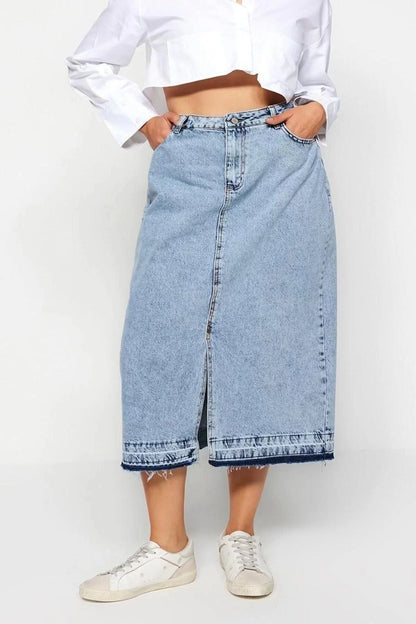 Fashion Plus Size Regular Plain Pattern Casual Midi Length Denim Plus Size Skirt