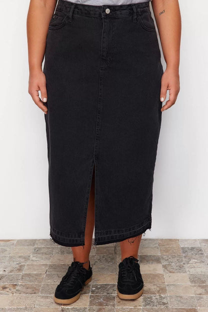 Fashion Plus Size Regular Plain Pattern Casual Midi Length Denim Plus Size Skirt