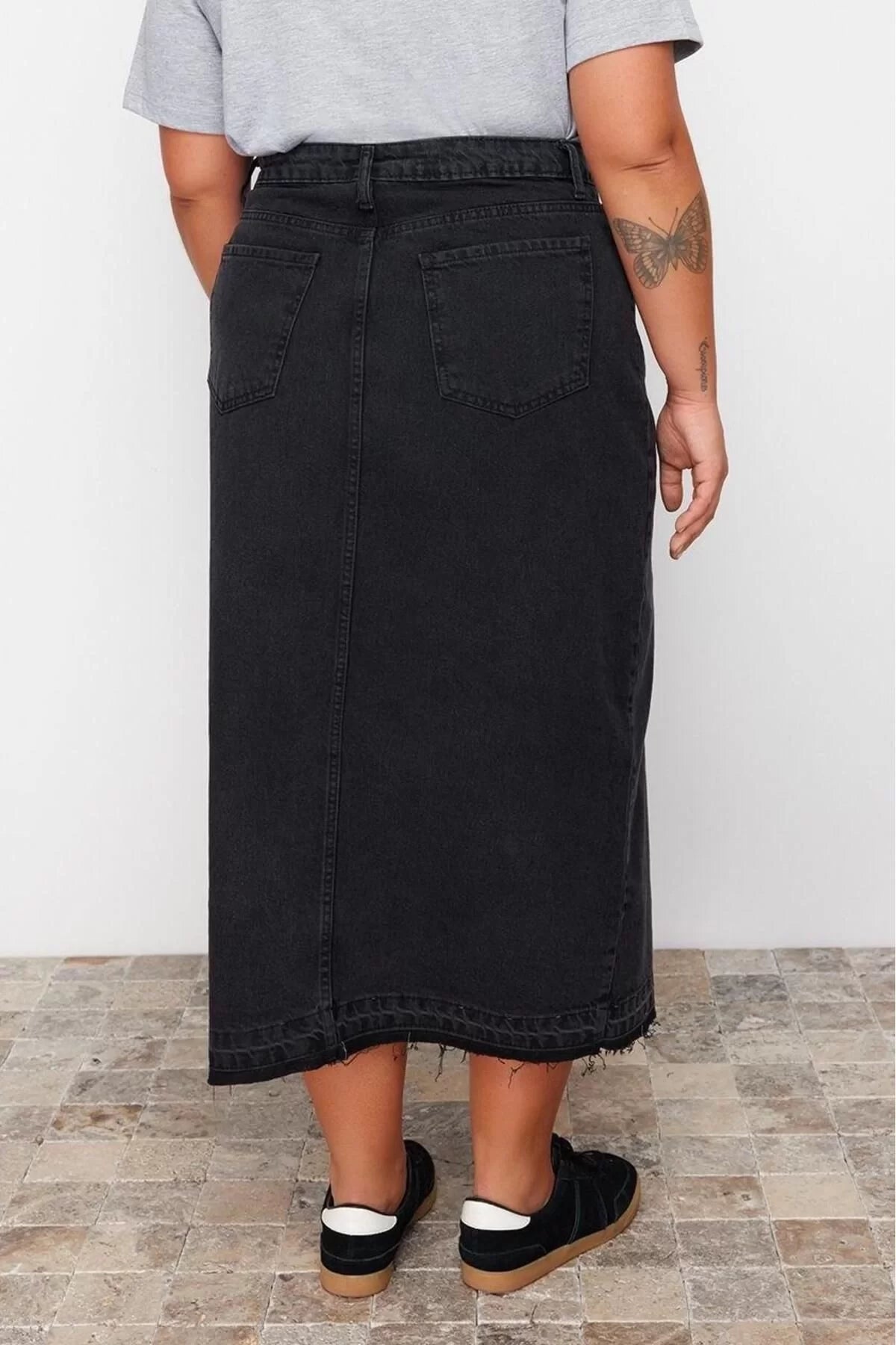 Fashion Plus Size Regular Plain Pattern Casual Midi Length Denim Plus Size Skirt