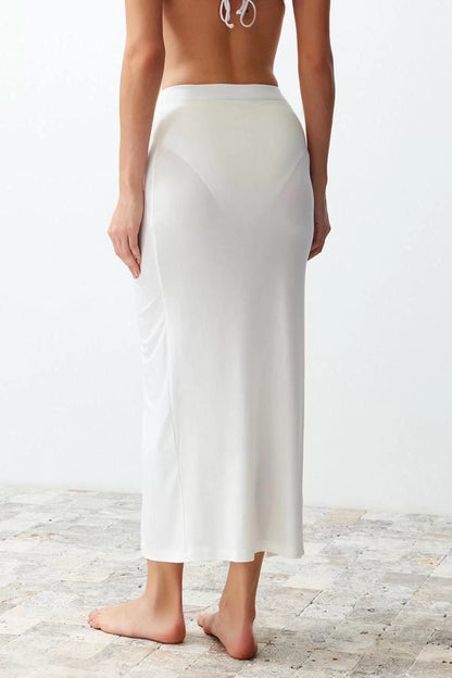 Fashion Regular Plain Pattern Beach Maxi Length Body-Fitting Maxi Woven Slit Skirt