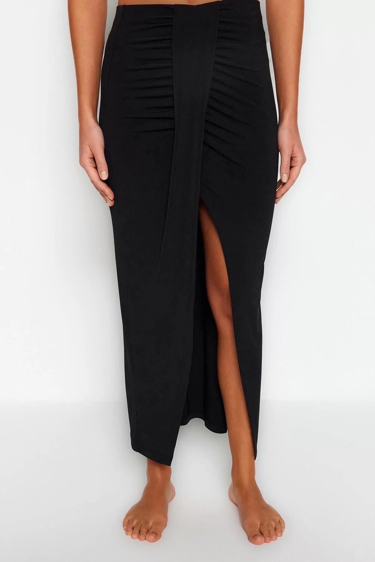 Fashion Regular Plain Pattern Beach Maxi Length Body-Fitting Maxi Woven Slit Skirt