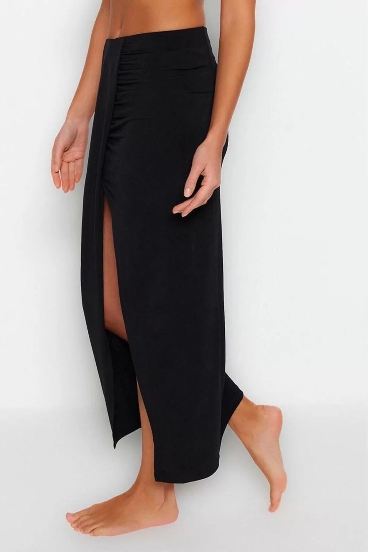 Fashion Regular Plain Pattern Beach Maxi Length Body-Fitting Maxi Woven Slit Skirt