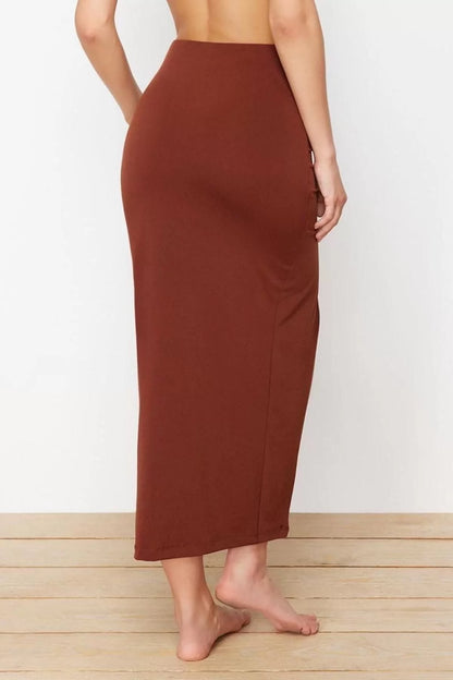 Fashion Regular Plain Pattern Beach Maxi Length Body-Fitting Maxi Woven Slit Skirt