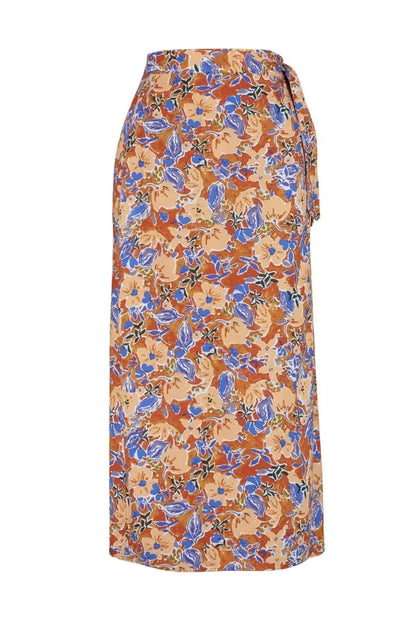 Fashion Regular Floral Pattern Casual Midi Length Double Breasted Viscose Fabric Midi Length Woven Skirt