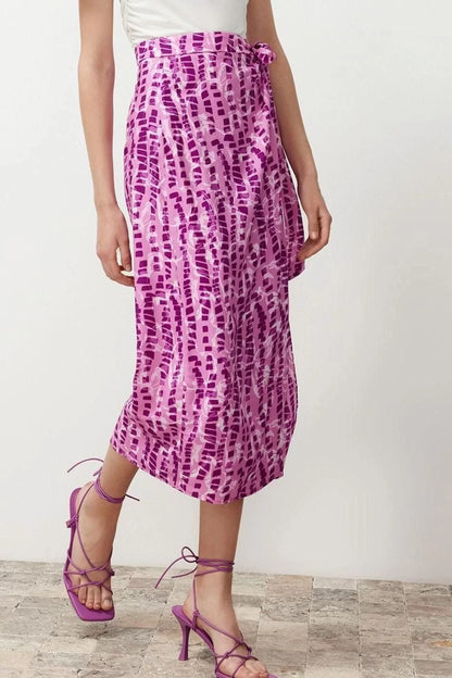 Fashion Regular Floral Pattern Casual Midi Length Double Breasted Viscose Fabric Midi Length Woven Skirt