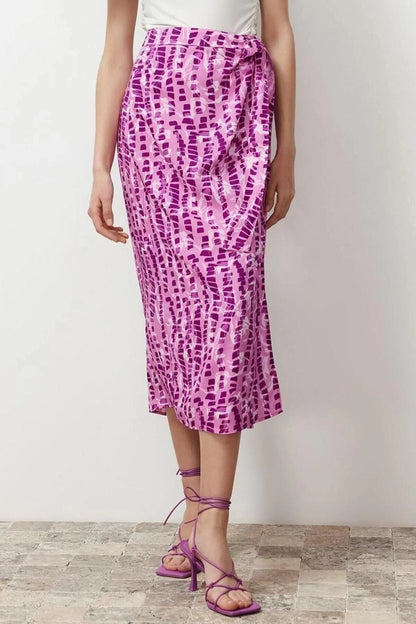 Fashion Regular Floral Pattern Casual Midi Length Double Breasted Viscose Fabric Midi Length Woven Skirt