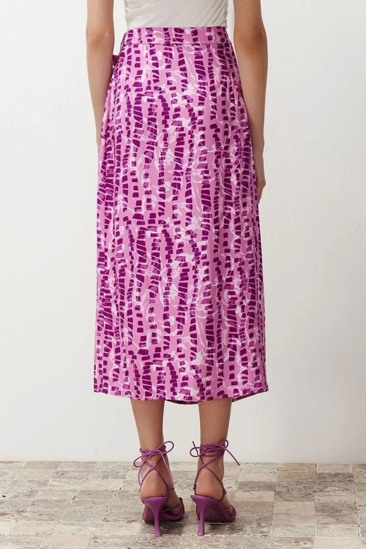 Fashion Regular Floral Pattern Casual Midi Length Double Breasted Viscose Fabric Midi Length Woven Skirt