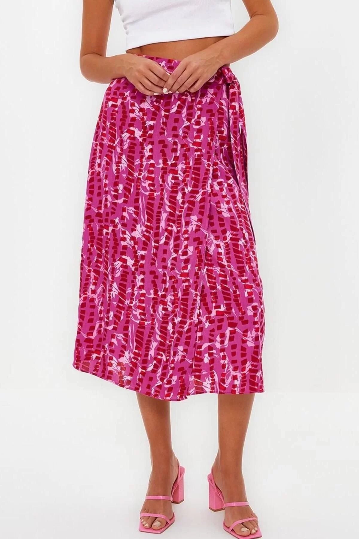 Fashion Regular Floral Pattern Casual Midi Length Double Breasted Viscose Fabric Midi Length Woven Skirt