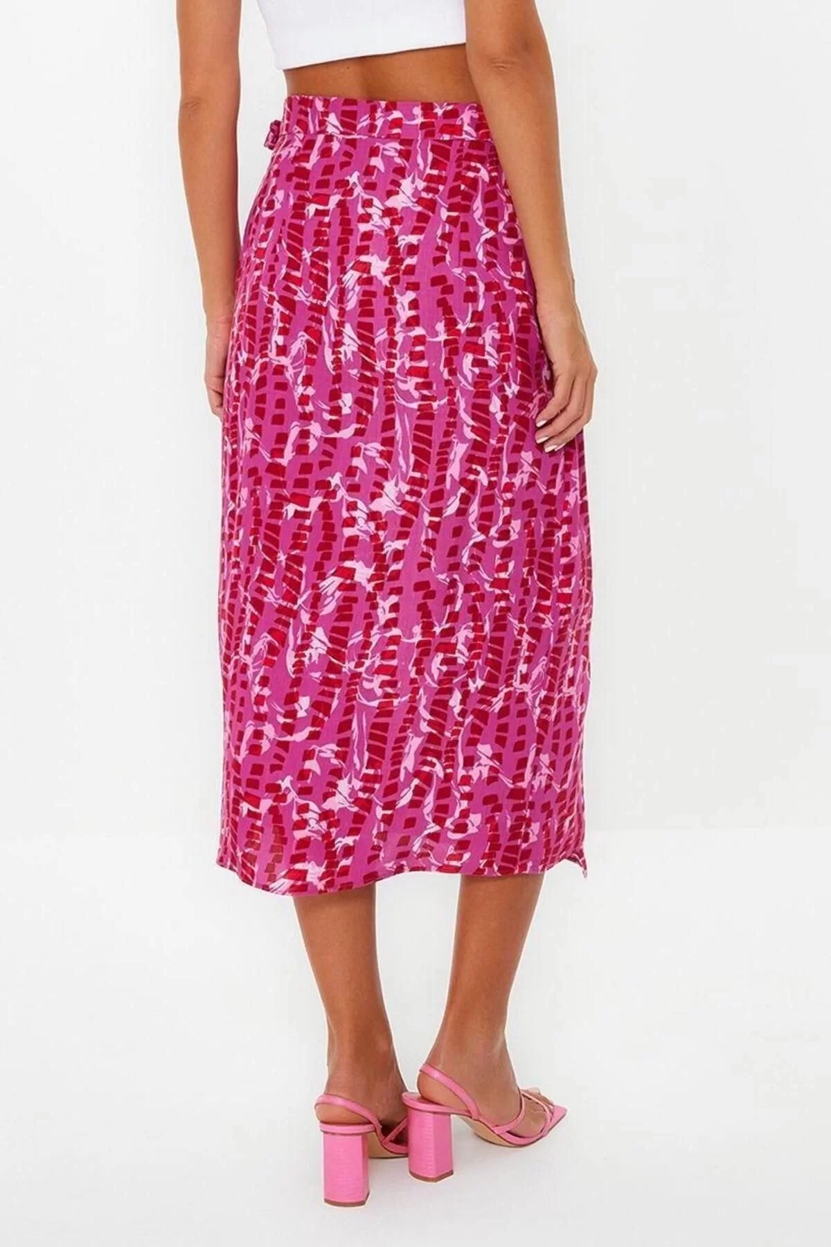 Fashion Regular Floral Pattern Casual Midi Length Double Breasted Viscose Fabric Midi Length Woven Skirt