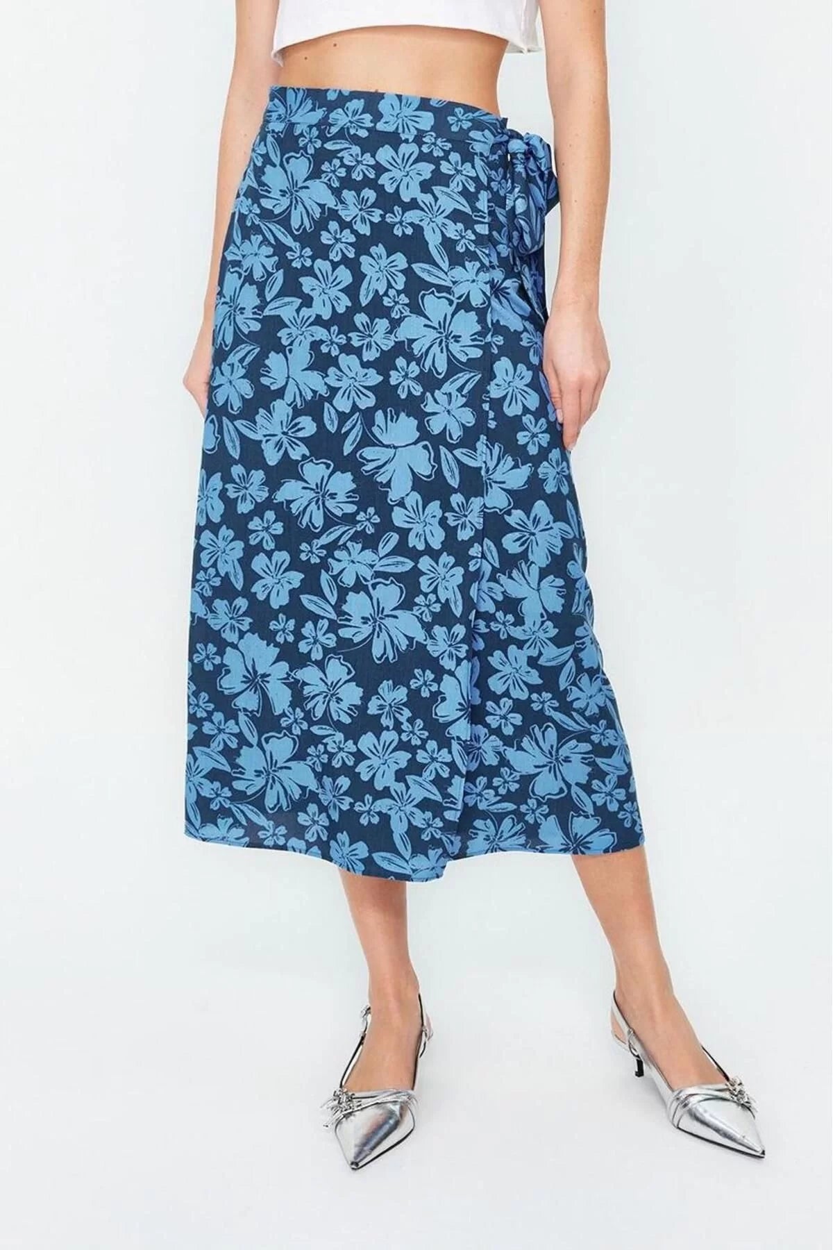 Fashion Regular Floral Pattern Casual Midi Length Double Breasted Viscose Fabric Midi Length Woven Skirt