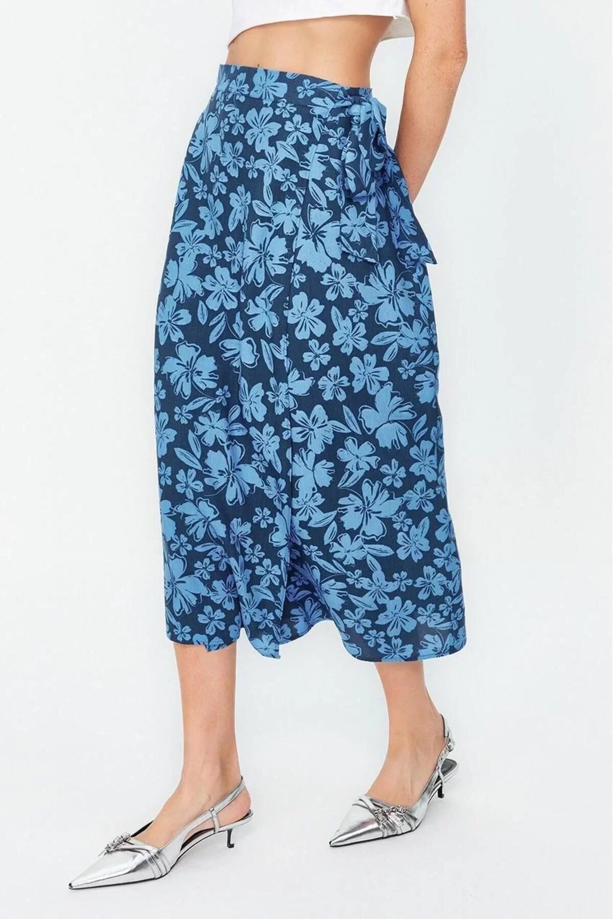 Fashion Regular Floral Pattern Casual Midi Length Double Breasted Viscose Fabric Midi Length Woven Skirt