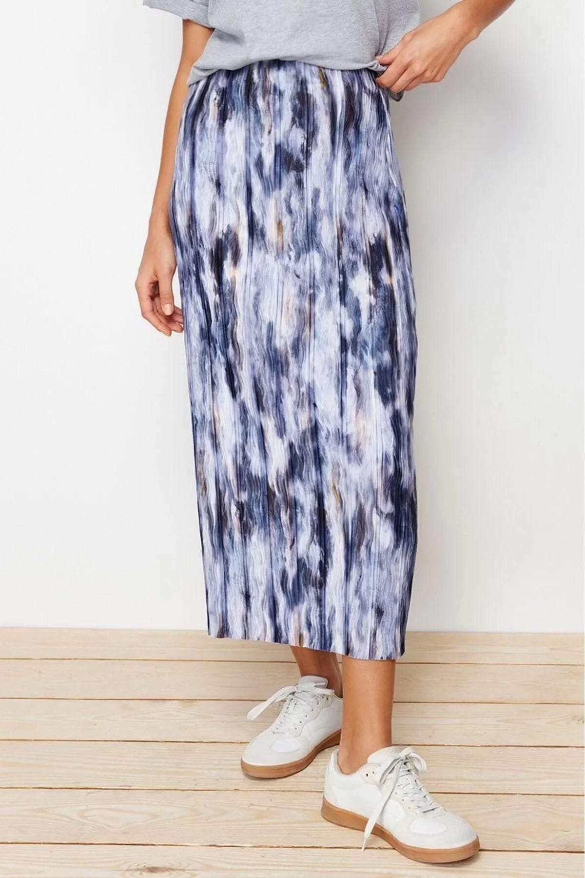 Fashion Regular Printed Pattern Daily Maxi Length Printed Regular Elastic Waist Pleated Maxi Knitted Skirt