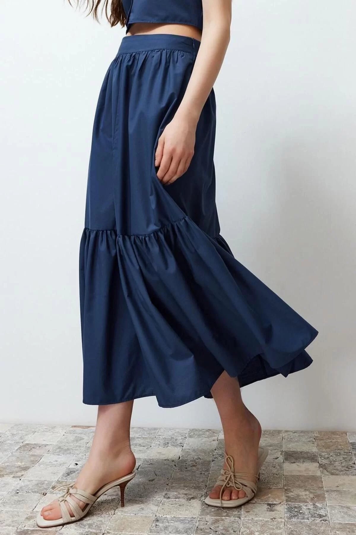 Fashion Flared Plain Pattern Casual Maxi Length Flared Cotton Maxi Length Woven Skirt