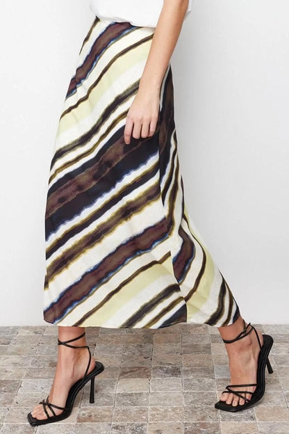 Fashion Regular Batik Pattern Formal Midi Length Satin Patterned A-line Midi Length Woven Skirt