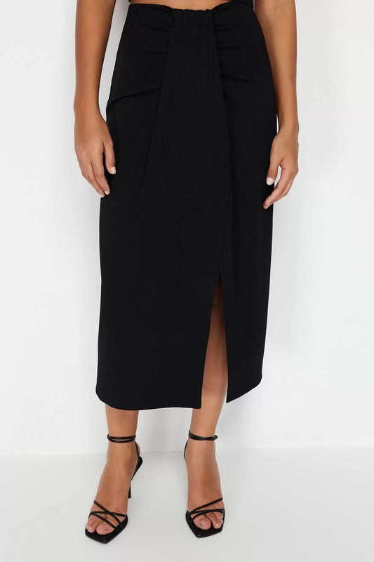 Fashion Regular Plain Pattern Formal Maxi Length Pleated Detailed Flexible Midi Skirt