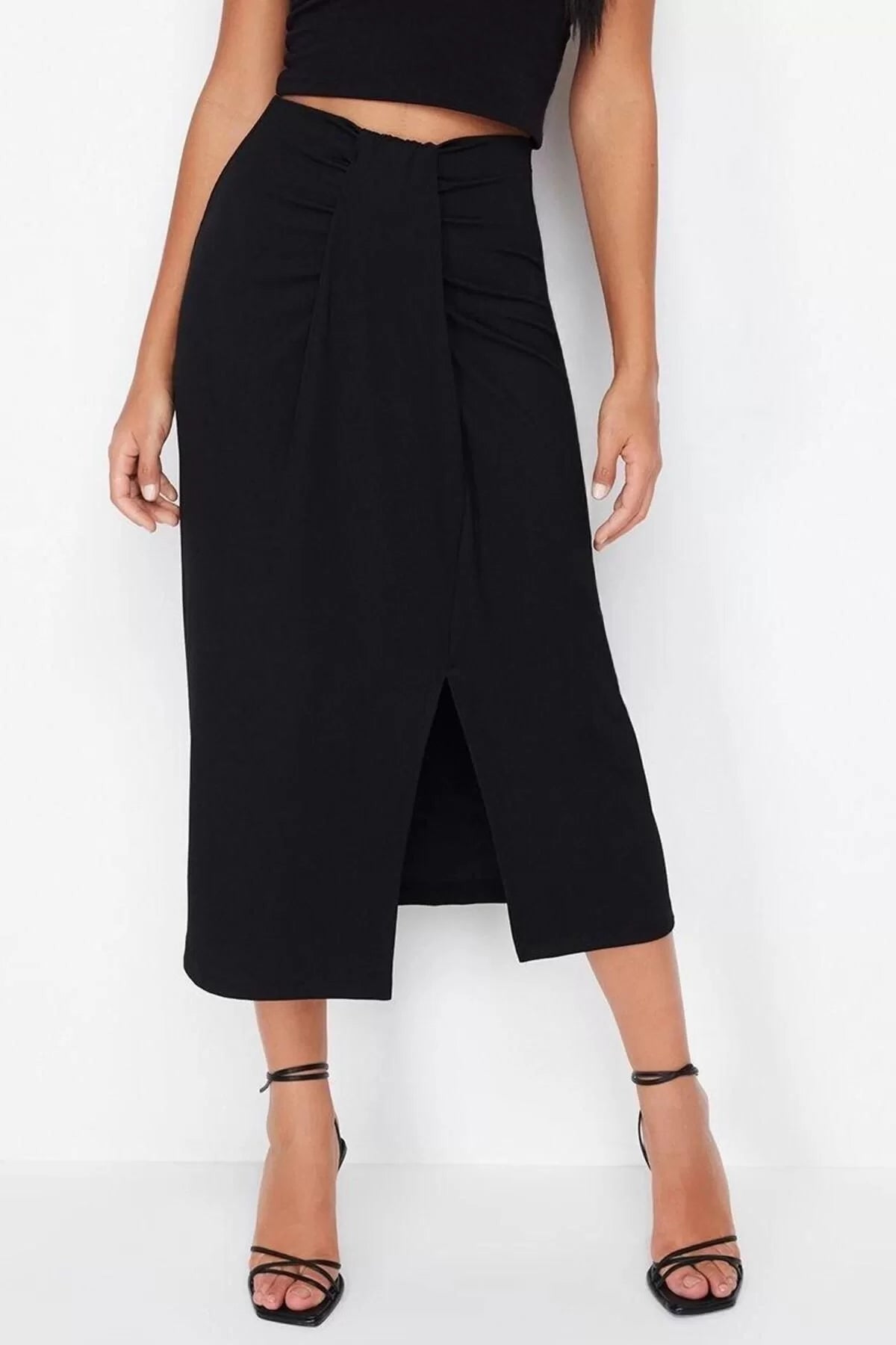 Fashion Regular Plain Pattern Formal Maxi Length Pleated Detailed Flexible Midi Skirt