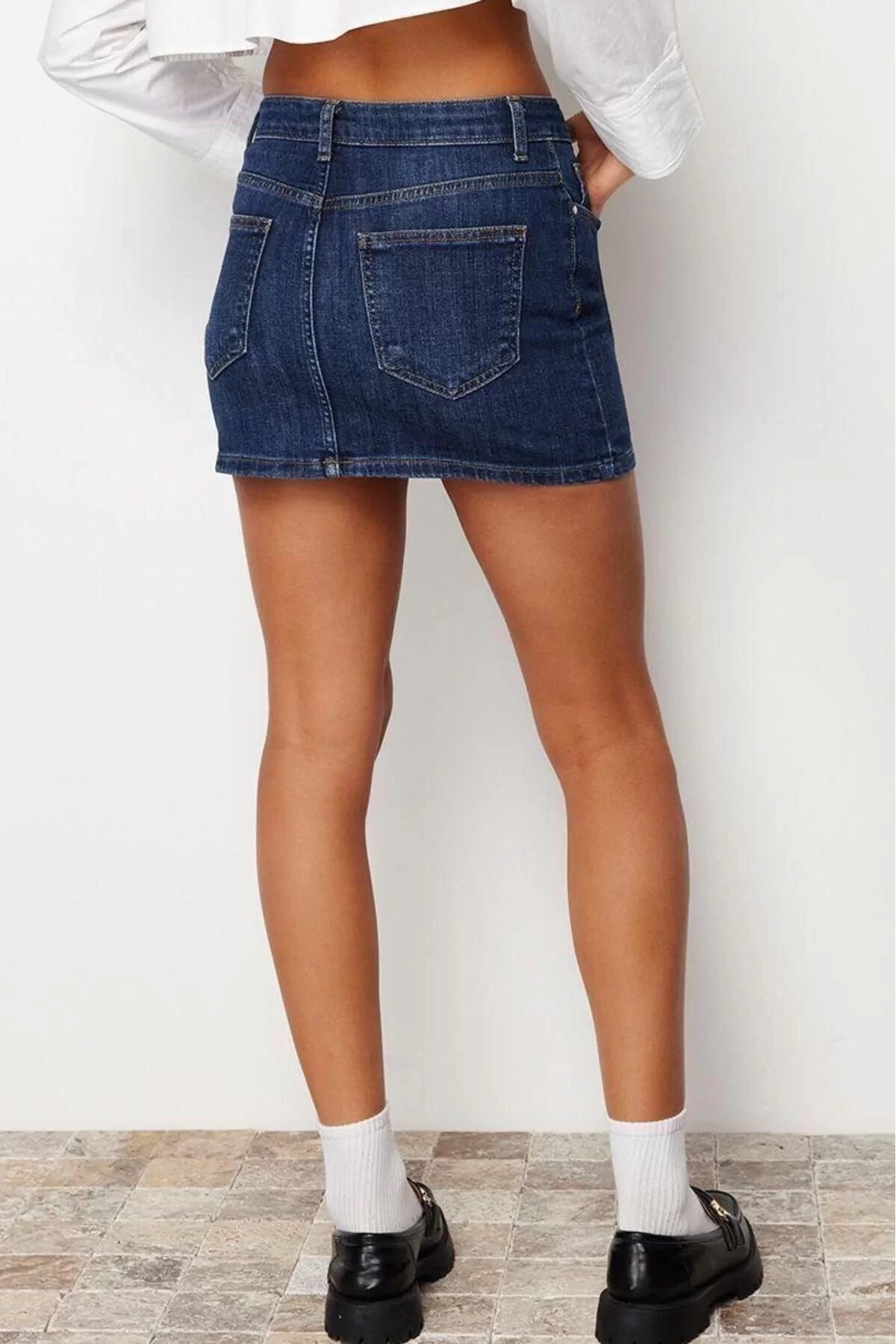 Fashion Denim Plain Pattern Casual Mini Length Low Waist Mini Denim Skirt