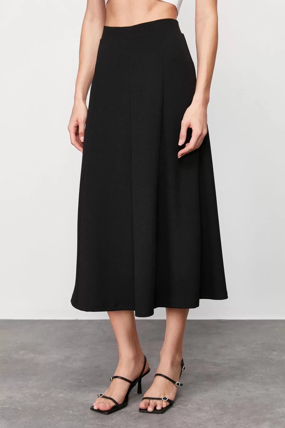 Fashion Regular Plain Pattern Casual Midi Length Flared Maxi Flexible Knitted Skirt