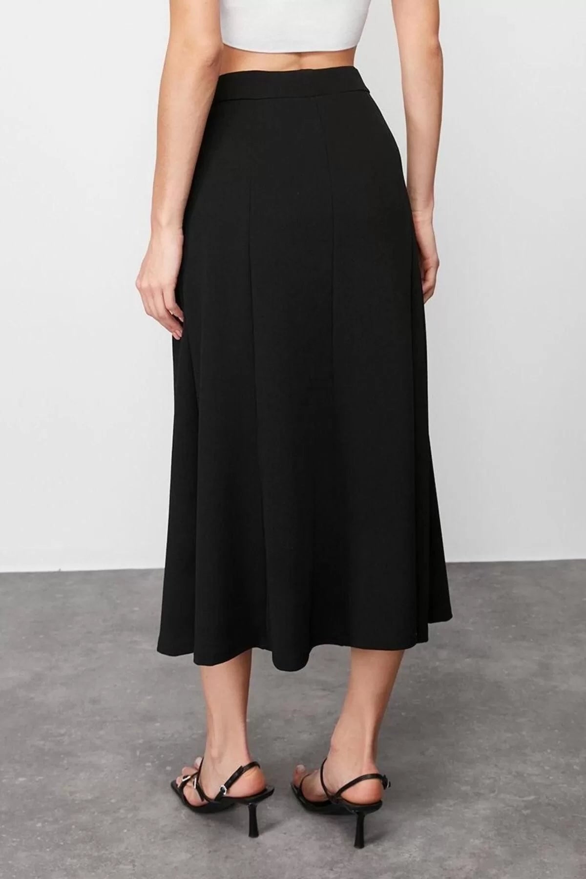 Fashion Regular Plain Pattern Casual Midi Length Flared Maxi Flexible Knitted Skirt