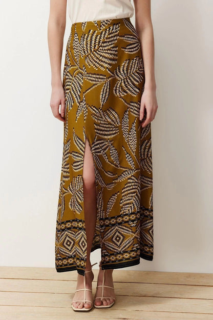 Fashion Regular Tropical Pattern Daily Maxi Length Slit Patterned Viscose Fabric Maxi Woven Skirt