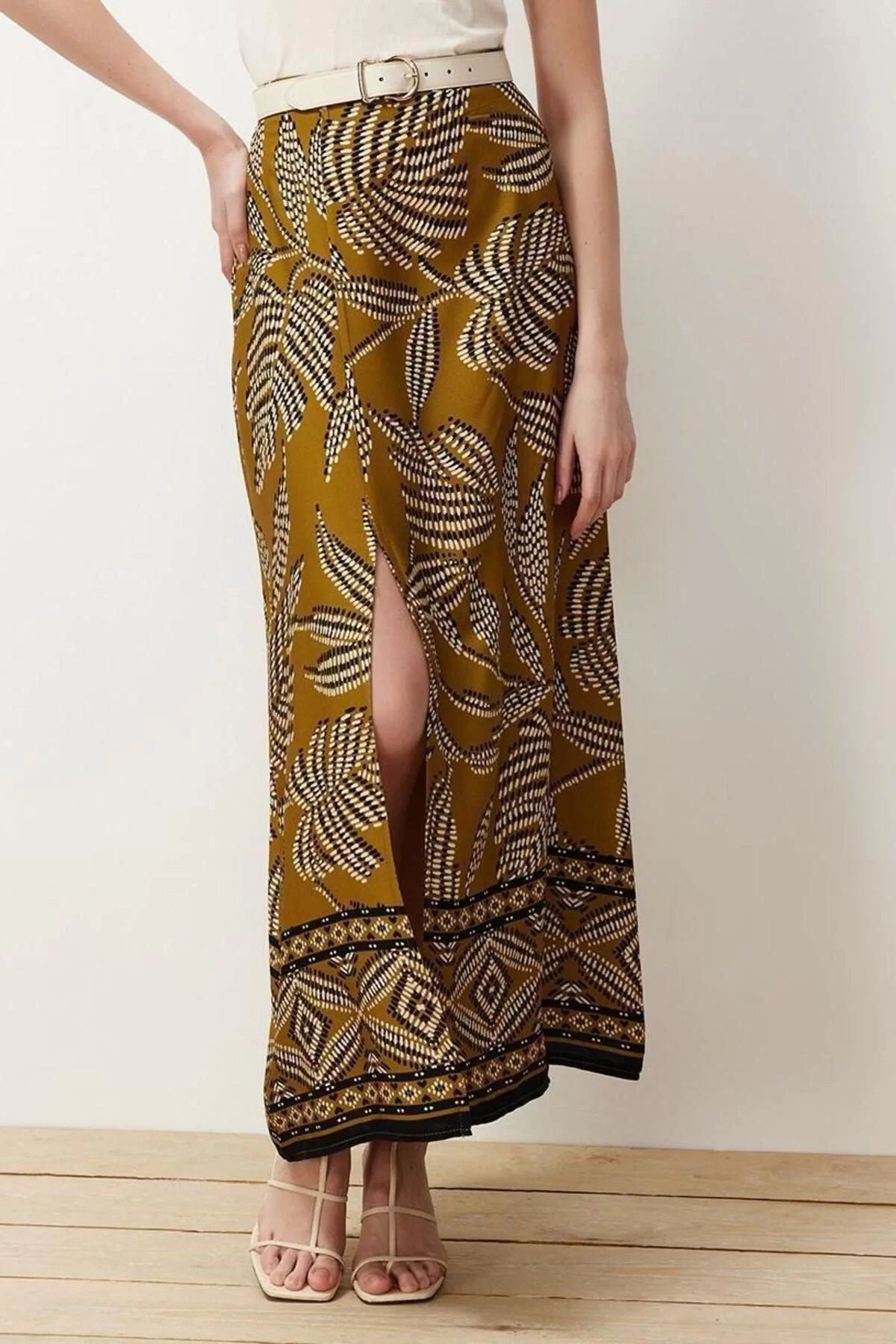 Fashion Regular Tropical Pattern Daily Maxi Length Slit Patterned Viscose Fabric Maxi Woven Skirt