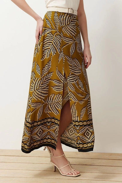 Fashion Regular Tropical Pattern Daily Maxi Length Slit Patterned Viscose Fabric Maxi Woven Skirt