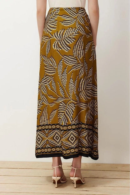 Fashion Regular Tropical Pattern Daily Maxi Length Slit Patterned Viscose Fabric Maxi Woven Skirt