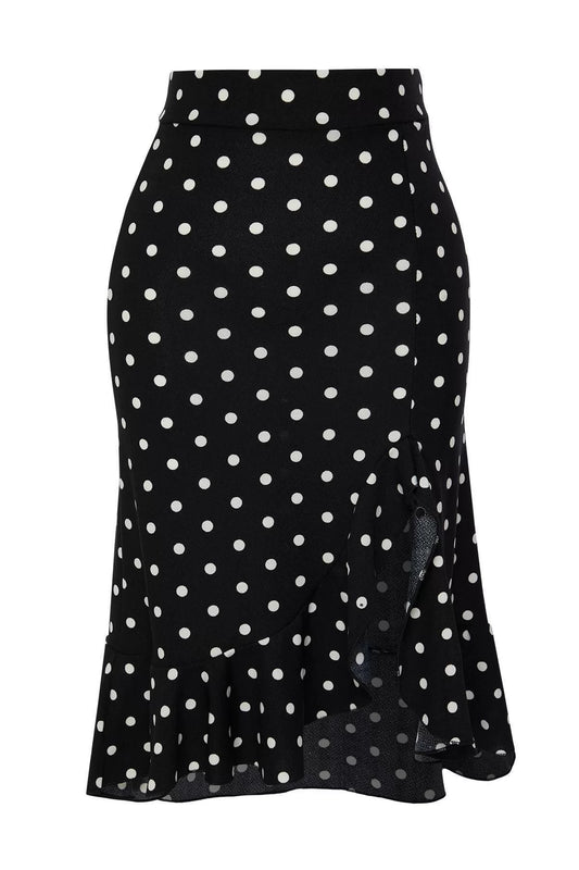 Style Regular Polka Dot Pattern Daily Floral Ruffle Slit Elastic Midi Knitted Skirt