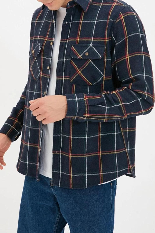 Fashion Men's Shirt Collar Plaid Casual Regular Fit Long Sleeve Double Pocket Winter Lumberjack Plaid Shirt