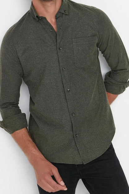 Fashion Men's Button-down Collar Plain Pattern Casual Single Pocket Shirt