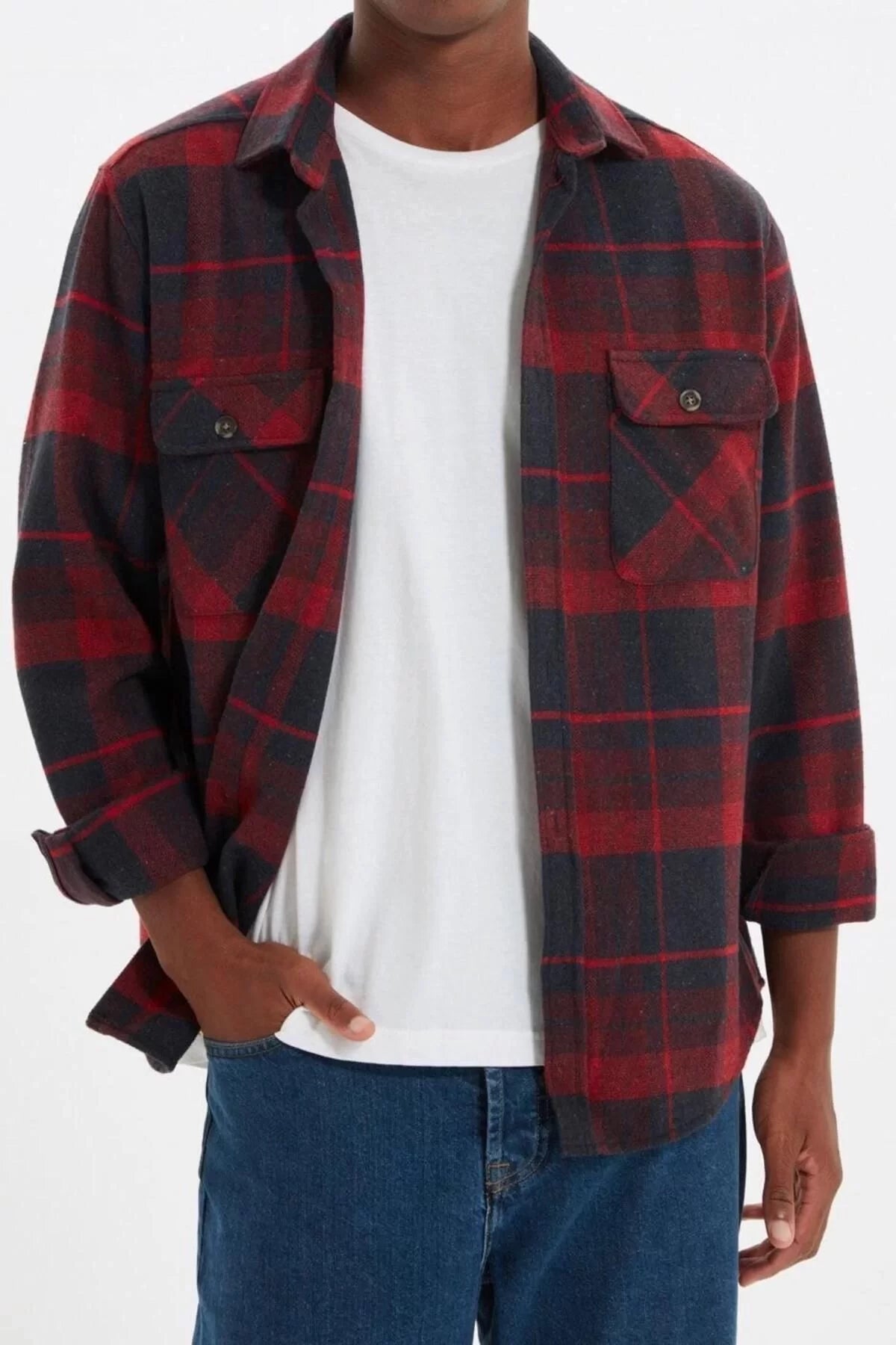 Fashion Men's Shirt Collar Plaid Casual Double Pocket Flap Regular Fit Winter Lumberjack Checkered Shirt