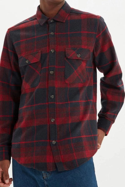 Fashion Men's Shirt Collar Plaid Casual Double Pocket Flap Regular Fit Winter Lumberjack Checkered Shirt