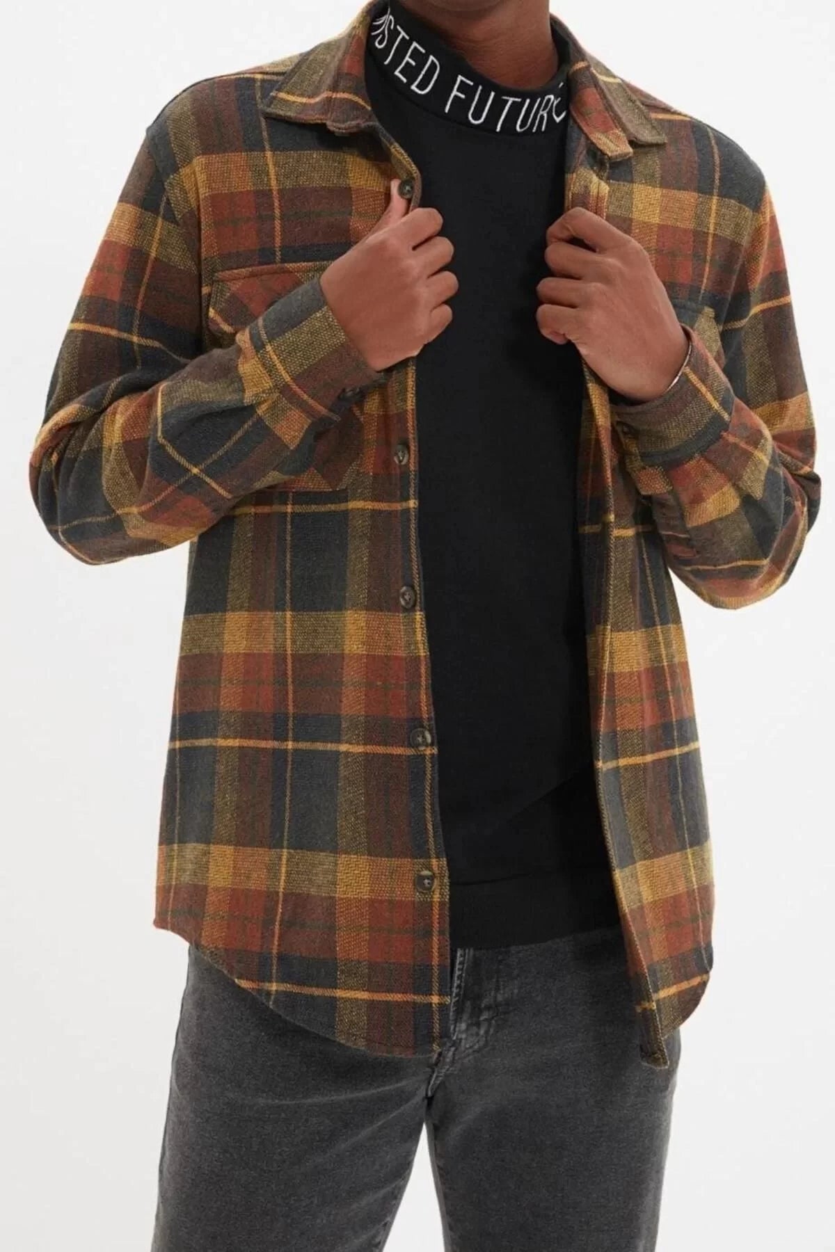 Fashion Men's Shirt Collar Plaid Casual Double Pocket Flap Regular Fit Winter Lumberjack Checkered Shirt