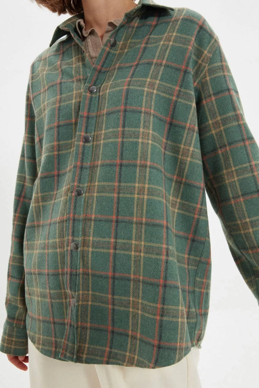 Fashion Shirt Collar Plaid Casual Unisex Oversize Snap Closure Winter Lumberjack Plaid Shirt