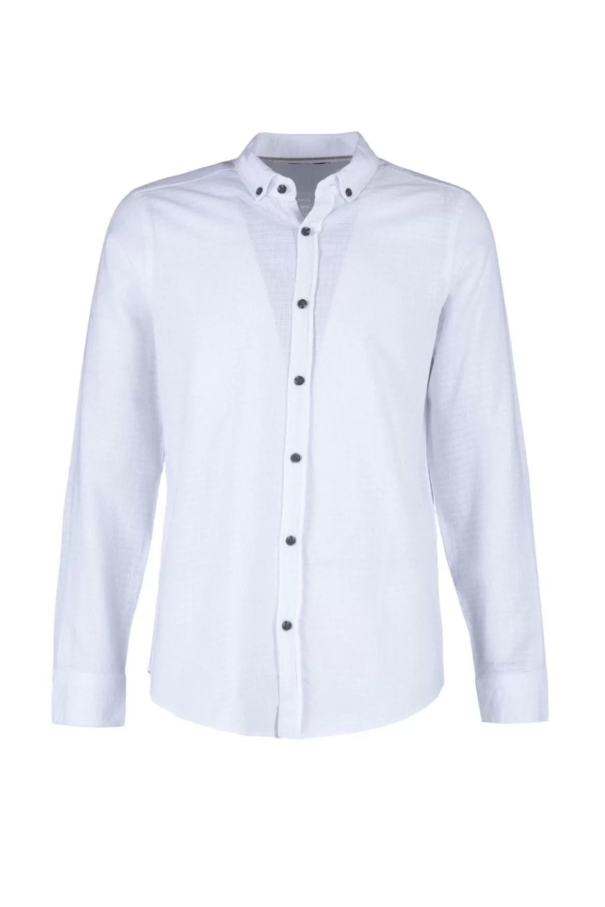 Fashion Men's Button Down Collar Plain Pattern Casual Textured Cotton Shirt