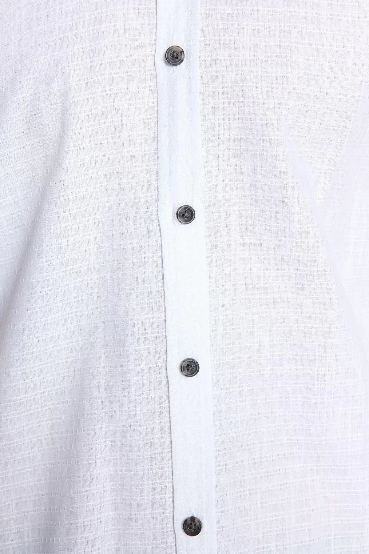 Fashion Men's Button Down Collar Plain Pattern Casual Textured Cotton Shirt