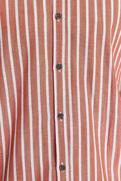 Fashion Men's Button Down Collar Striped Pattern Casual Striped Cotton Shirt