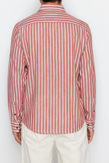 Fashion Men's Button Down Collar Striped Pattern Casual Striped Cotton Shirt