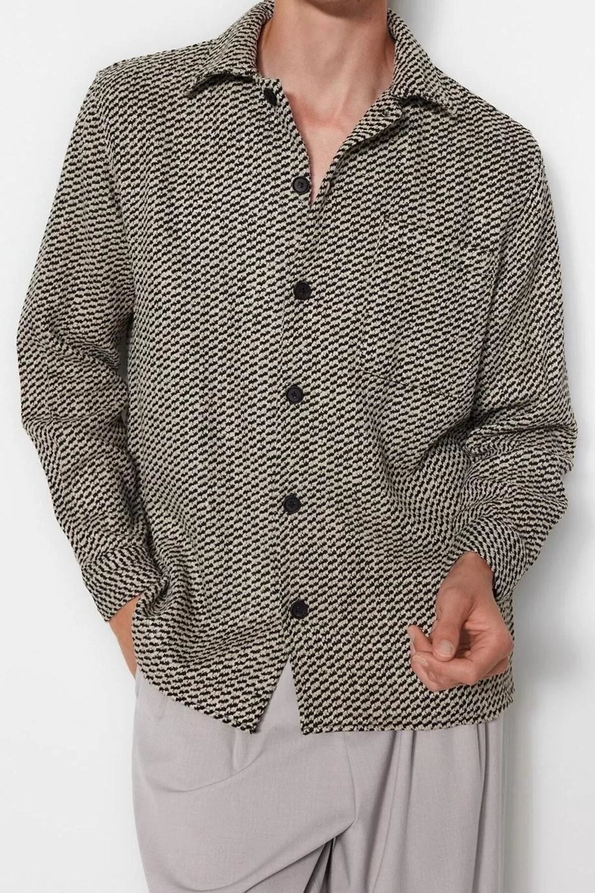 Fashion Men's Textured Pattern Casual Unisex Regular Fit Diagonal Patterned Textured Thick Winter Shirt Jacket