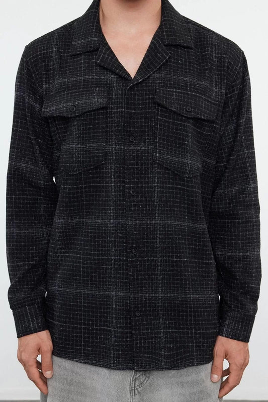 Fashion Men's Shirt Collar Plaid Casual Oversize Winter Checkered Plaid Lumberjack Pocket Shirt