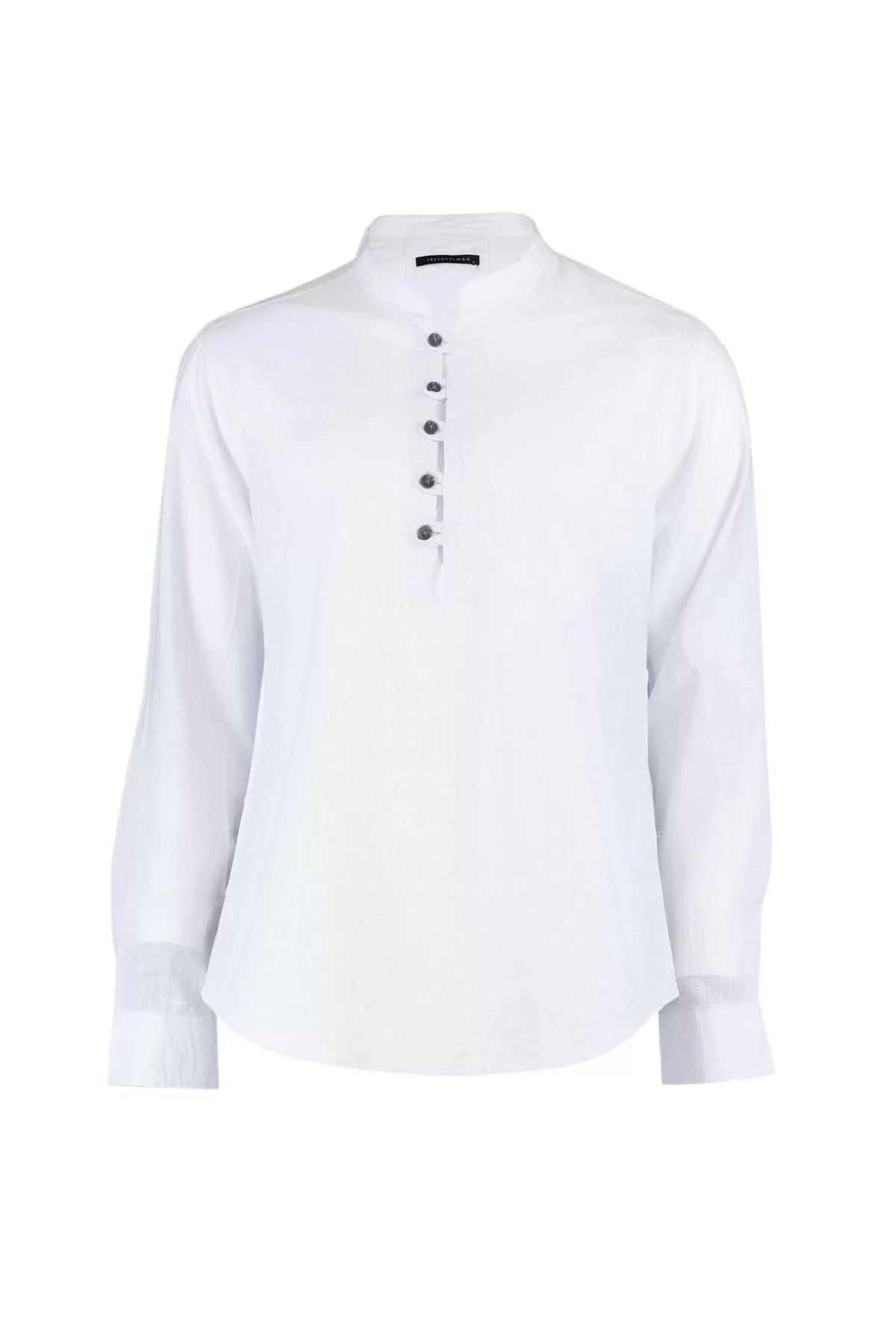 Fashion Men's Stand Collar Plain Pattern Casual Half Placket Buttoned Stand Collar New Shirt